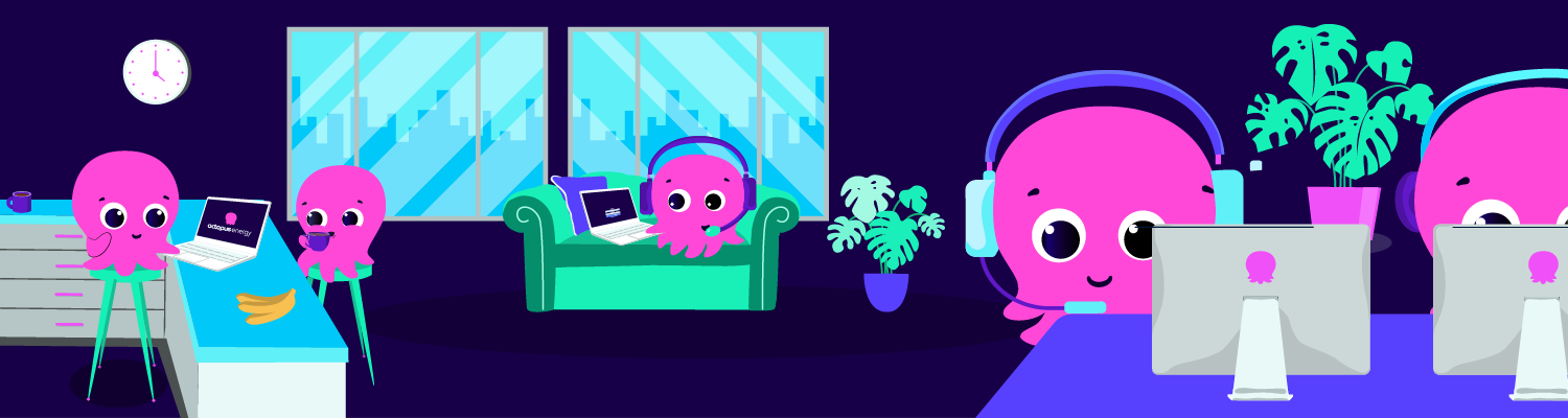 Illustration banner of octopuses working in the Octopus Energy office